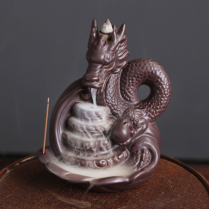 Intricate Dragon and Phoenix Motif Ceramic Incense Burner