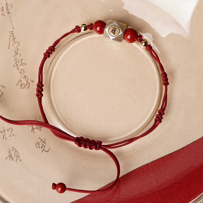 Handmade 925 Sterling Silver Cinnabar Zodiac Guardian Buddha Braided Red String Bracelet