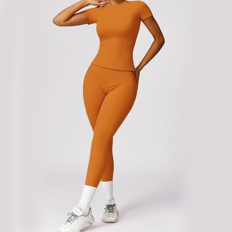 Women Short Sleeve T-Shirt Top High Waist Leggings Pants For Sports Yoga