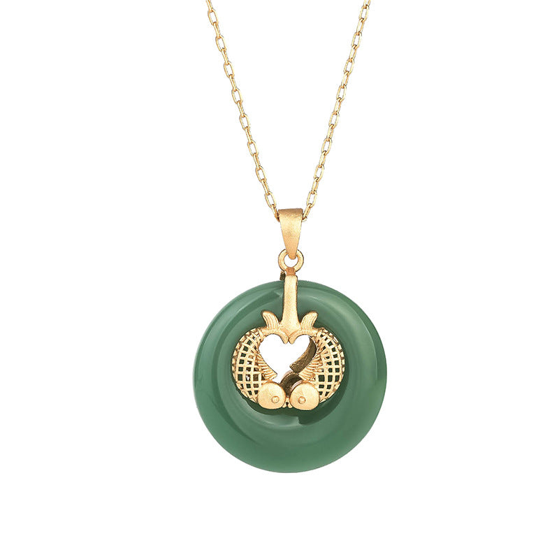 Cyan Jade Koi Fish Luck Necklace Pendant