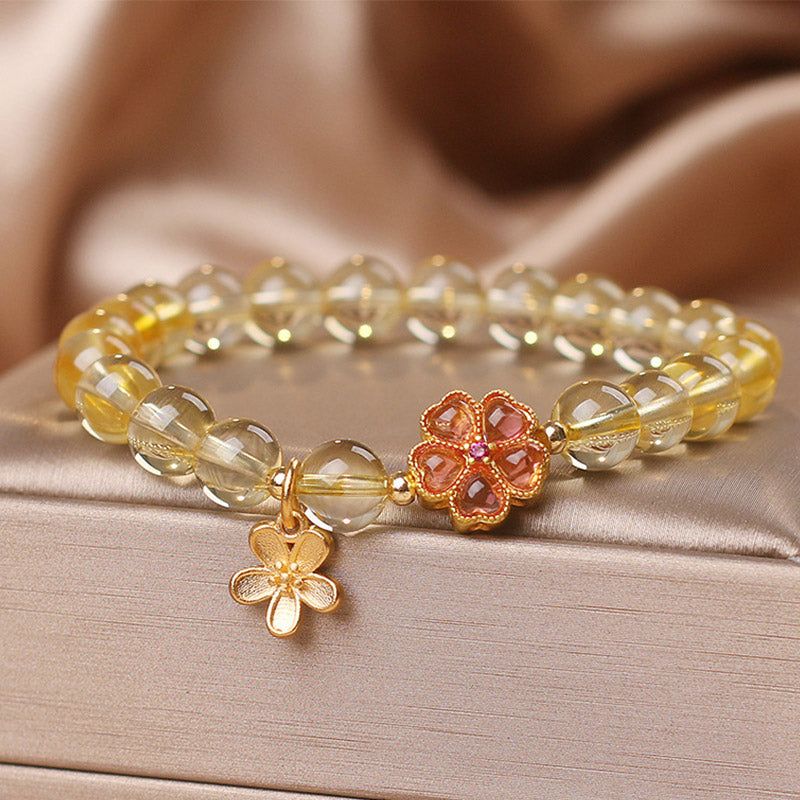 Natural Citrine Flower Charm Prosperity Protection Bracelet