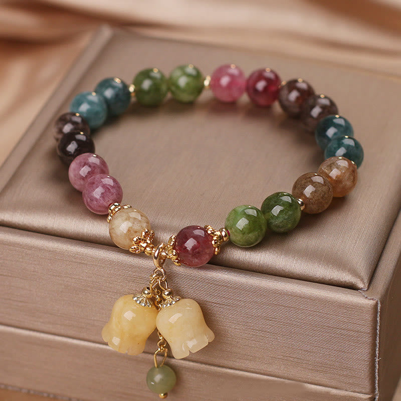Natural Colorful Tourmaline Flower Bead Love Bracelet