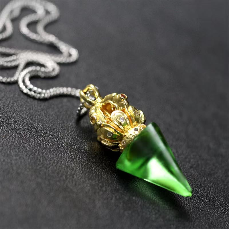 Tibetan Dorje Vajra 4 Prong Lotus Liuli Crystal Strength Necklace Pendant