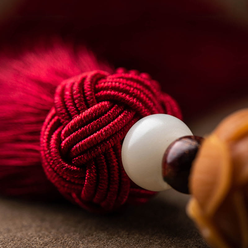 Tibetan Small Leaf Red Sandalwood Lotus Cinnabar Sachet Protection Tassel Car Hanging Decoration