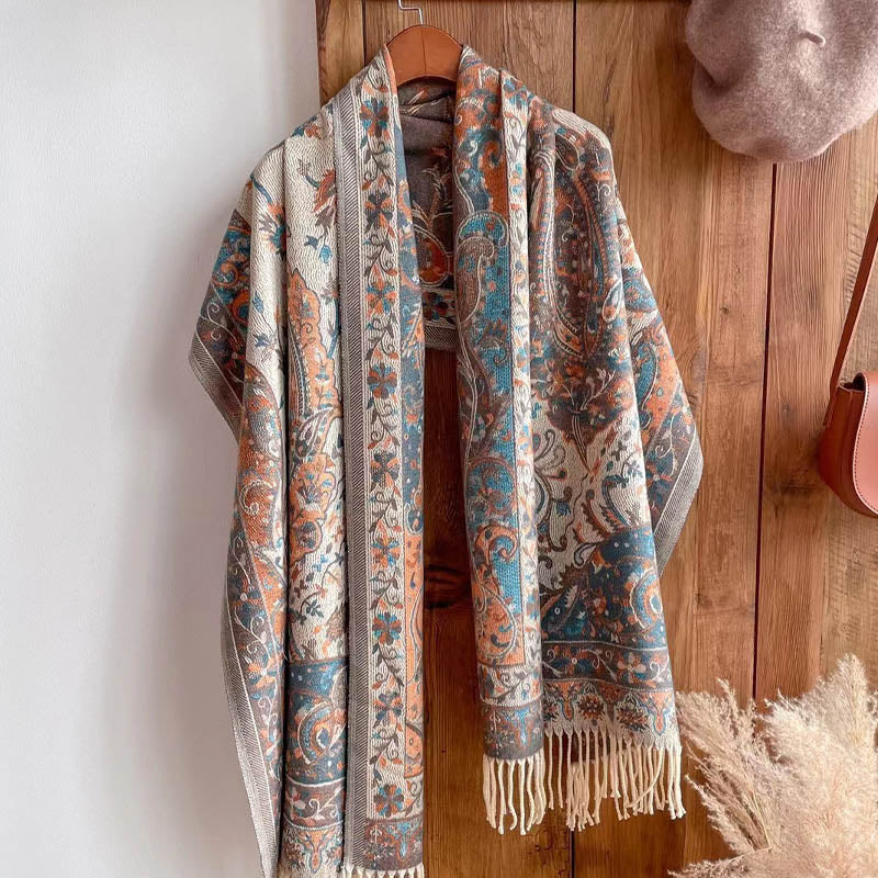 Tibetan Flower Branch Tassel Shawl Cozy Travel Scarf Wrap