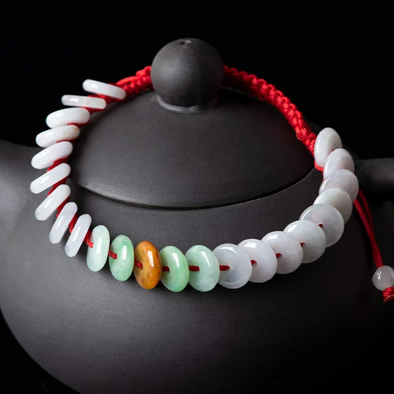 Handmade Round Jade Red String Braided Adjustable Bracelet