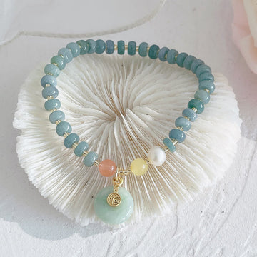 Natural Hetian Jade Pearl Peace Buckle Fu Character Gourd Money Bag Strawberry Quartz PiXiu Luck Bracelet