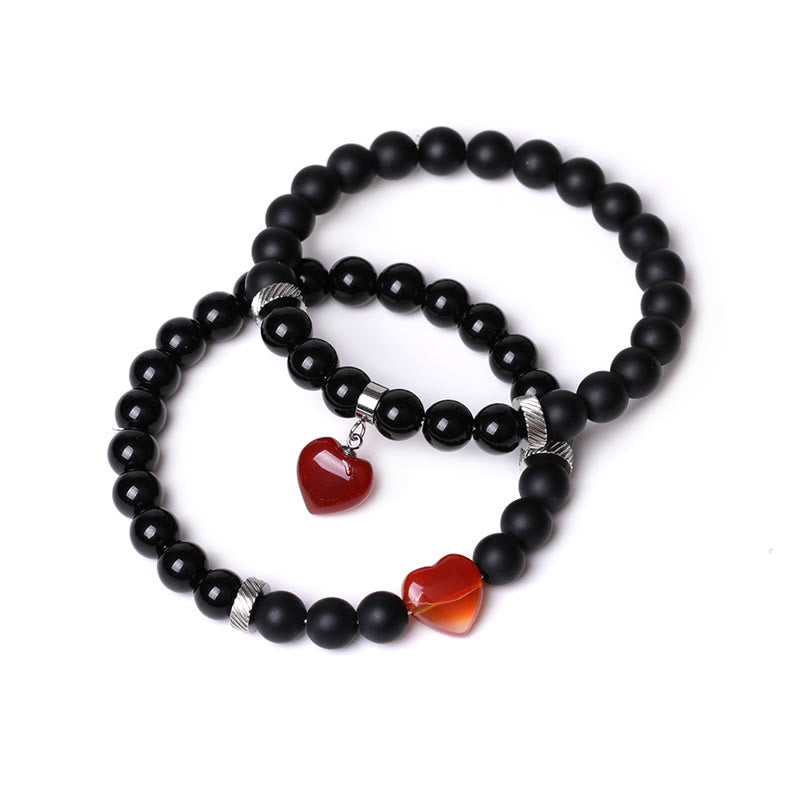 2Pcs Black Onyx Crystal Stone Love Heart Protection Support Couple Bracelet