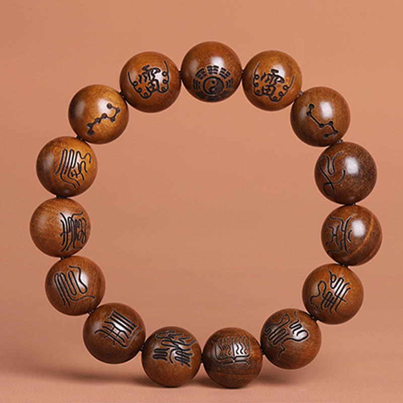 Lightning Struck Jujube Wood Yin Yang Bagua Taoist Taboo Scripture Symbol Engraved Luck Bracelet