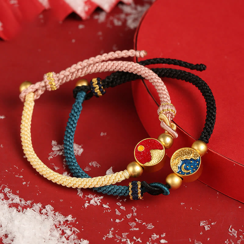 Handmade Mountain and Sea Engraved Luck Two-Color String Couple Bracelet