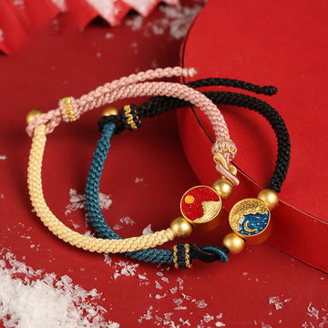 Handmade Mountain and Sea Engraved Luck Two-Color String Couple Bracelet