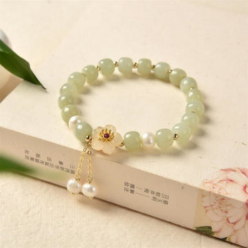 Handcrafted Hetian Jade and Pearl Flower Bracelet for Emotional Balance