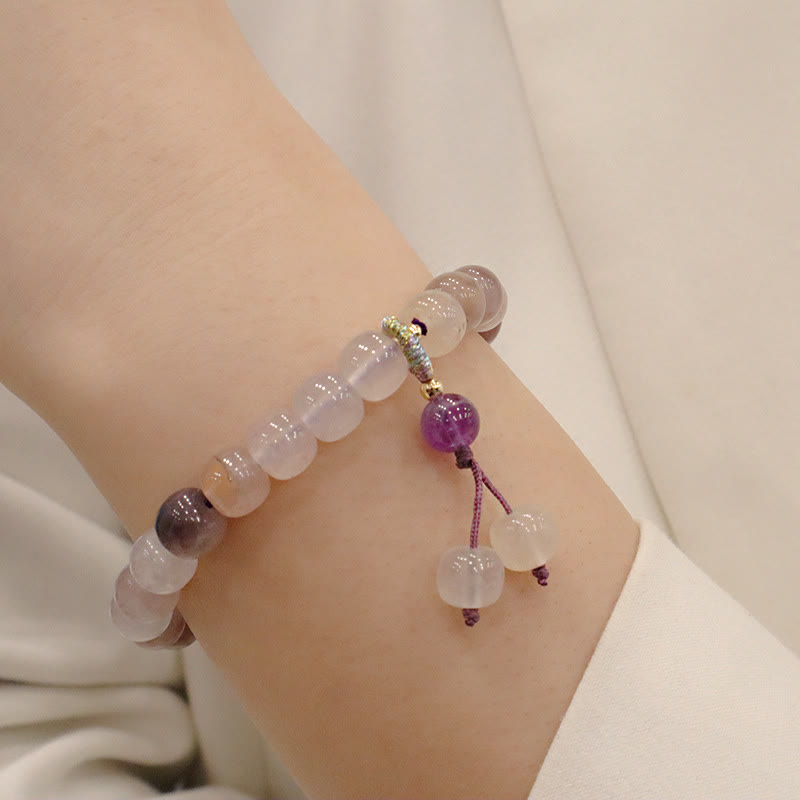Natural Golden Silk Jade Violet Flower Bead Charm Adjustable Bracelet