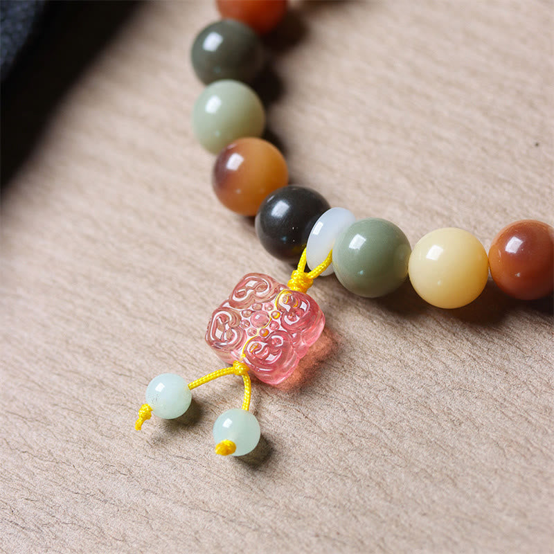 Natural Bodhi Seed and Gradient Liuli Glass Charm Serenity Bracelet