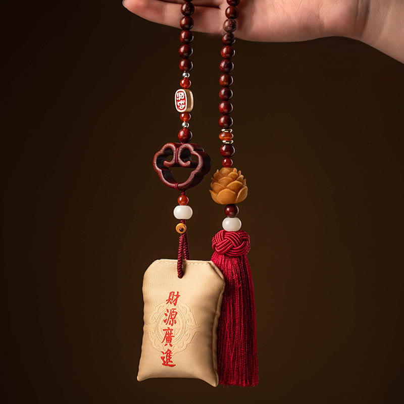 Tibetan Small Leaf Red Sandalwood Lotus Cinnabar Sachet Protection Tassel Car Hanging Decoration