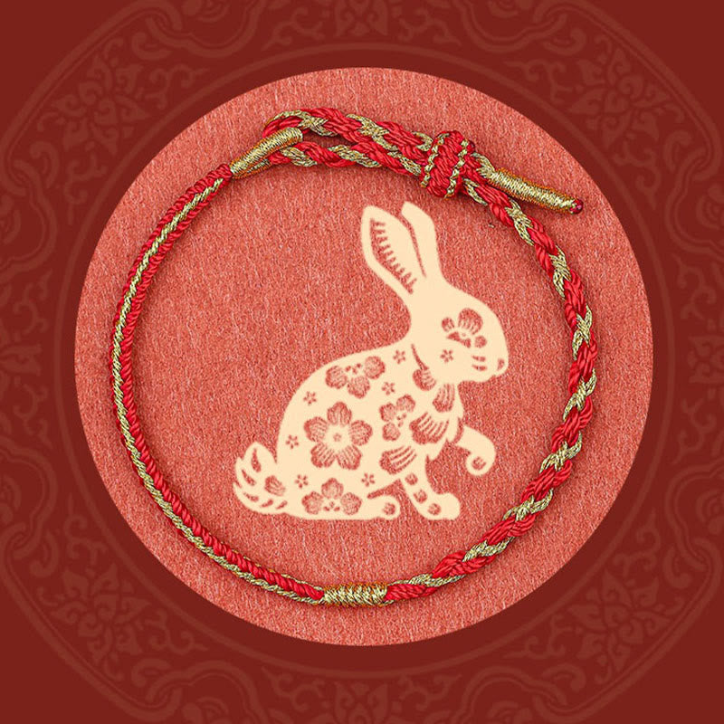 Handmade Chinese Zodiac Braided Red String Bracelet: Dragon Rabbit Rat Horse Rooster