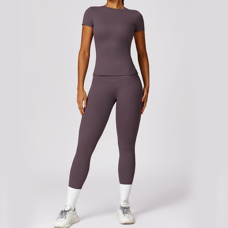 Women Short Sleeve T-Shirt Top High Waist Leggings Pants For Sports Yoga