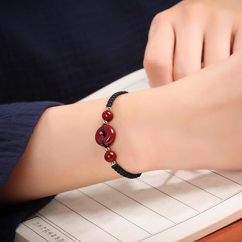 Natural Cinnabar Ping An Kou Adjustable Red String Bracelet