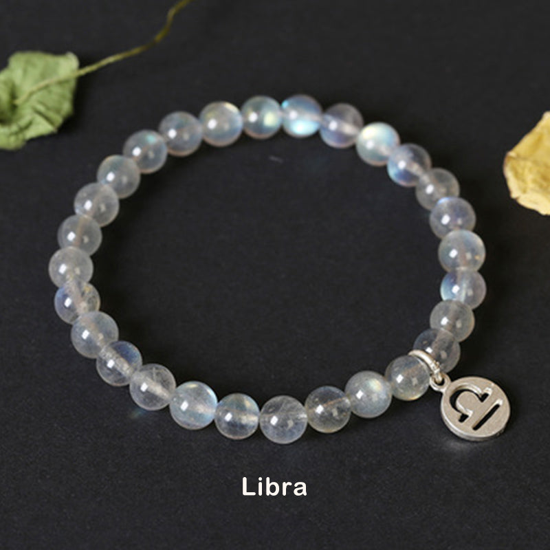 Celestial Moonstone Beaded Bracelet with 12 Zodiac Constellations