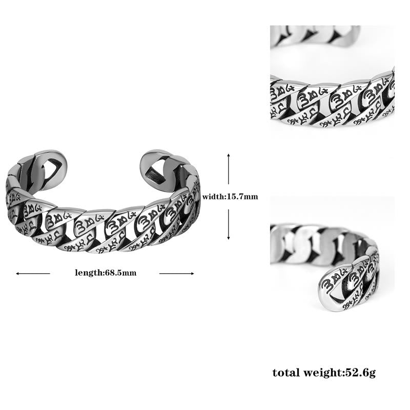 Tibetan Om Mani Padme Hum Mantra Titanium Steel Peace Cuff Bangle Bracelet