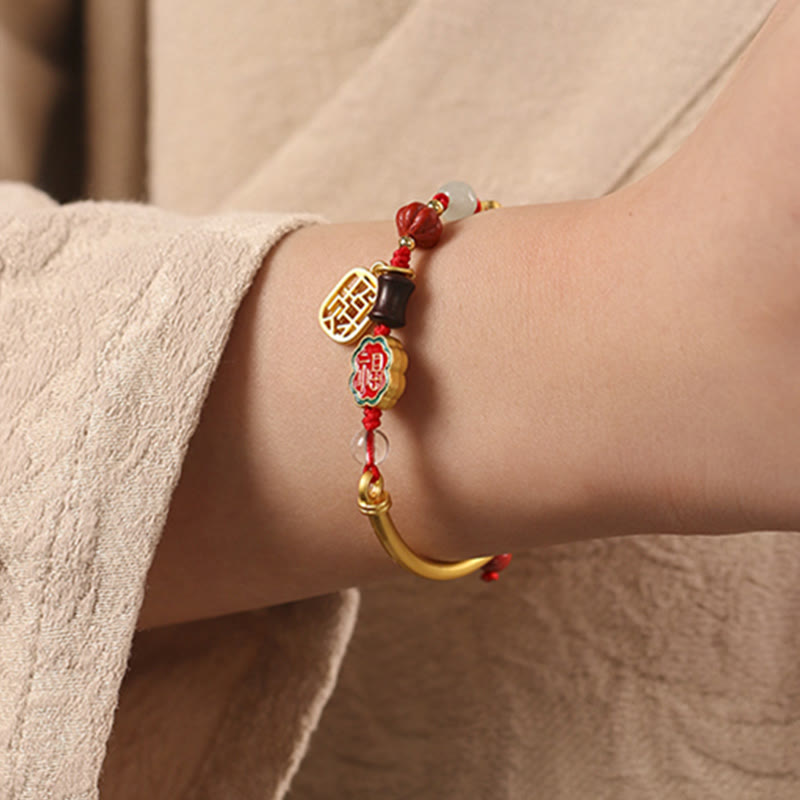 Zeniora Multi-Stone Copper Auspicious Clouds Bracelet with Aventurine, Agate, Amber, Cinnabar