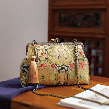 Vintage Geometry Flowers Metal Chain Crossbody Bag Shoulder Bag Handbag