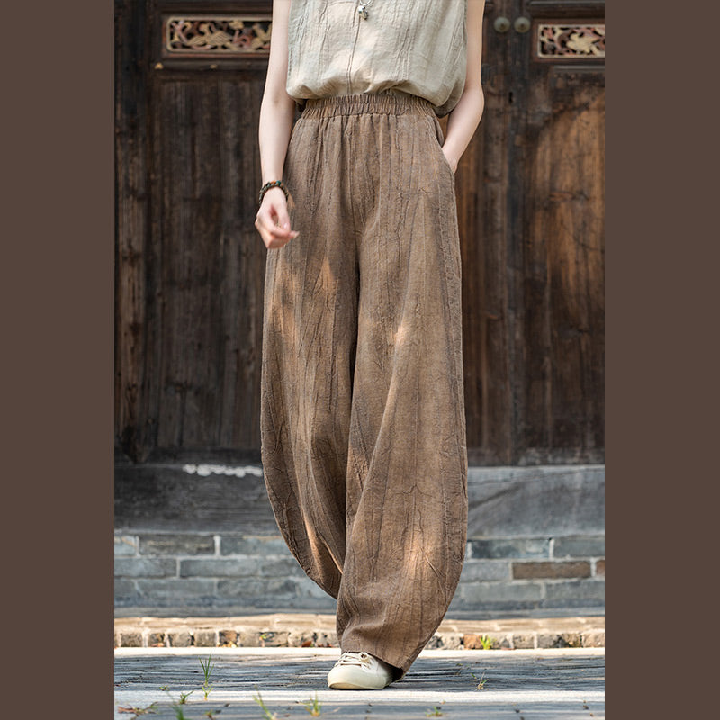 Ramie Cotton Linen Pants Tie-dye Design Trousers Loose Zen Yoga Women's Pants with Pockets