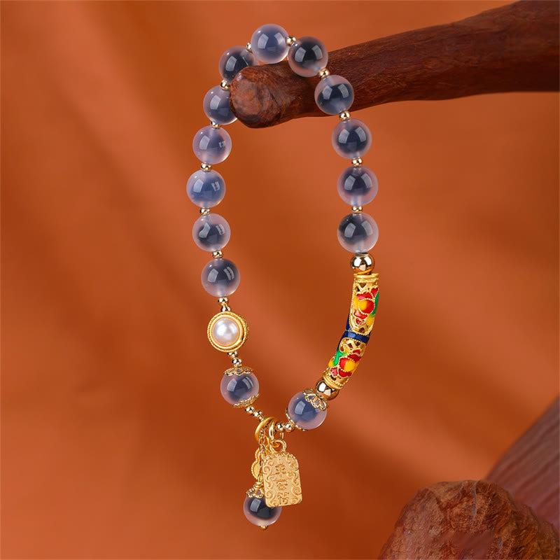 Natural Blue Candy Agate and Copper Amulet Beaded Strength Bracelet