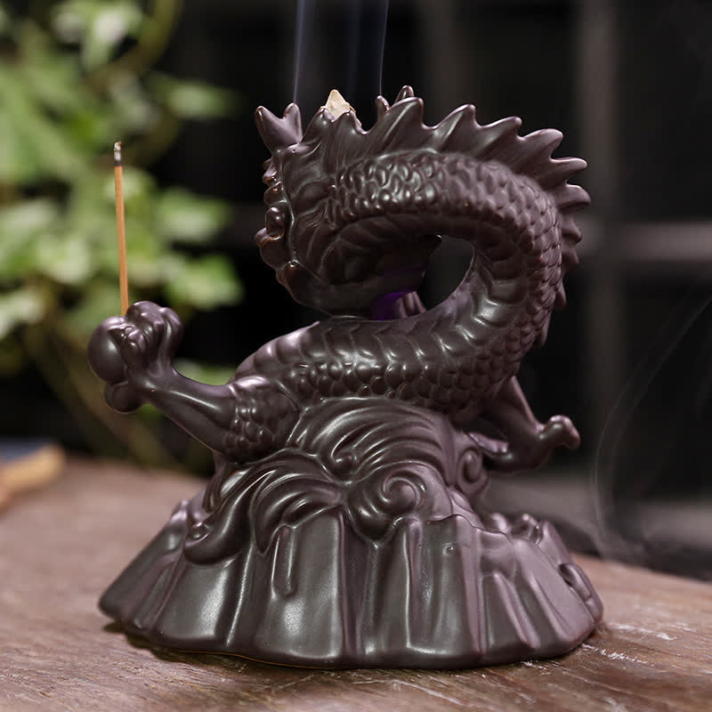 Ceramic Dragon Backflow Incense Burner Smoke Fountain with LED Option