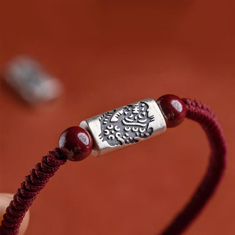 925 Sterling Silver 12 Chinese Zodiac Cinnabar String Bracelet