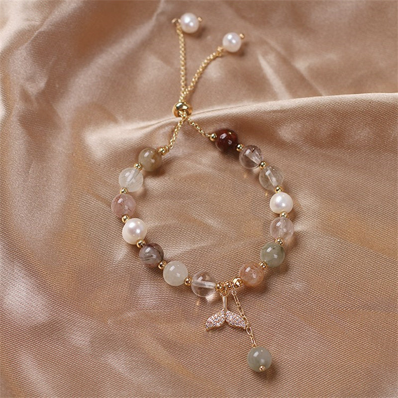 Crystalline Quartz & Copper Fishtail Charm Adjustable Energy Bracelet