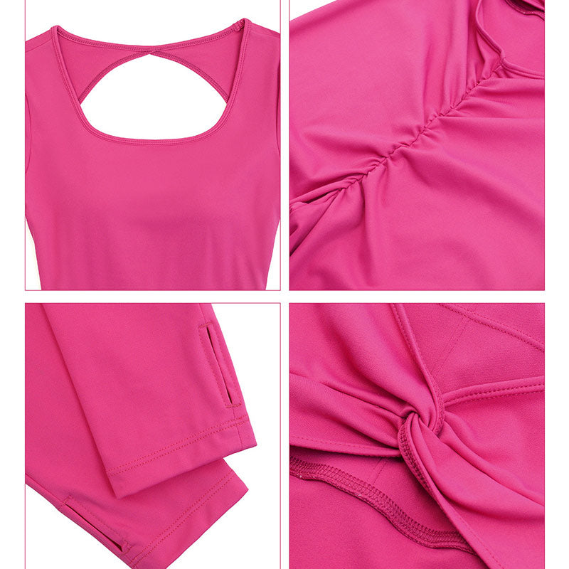 Women Long Sleeve Backless Jumpsuit Sports Fitness Yoga Bodysuit