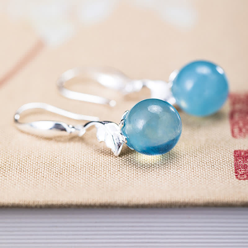925 Sterling Silver Natural Aquamarine Leaf Flower Peace Earrings Necklace