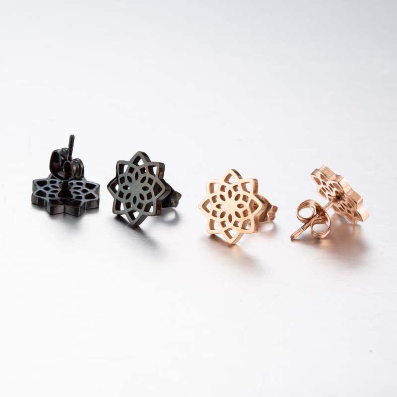 Tibetan Lotus Pattern Minimalist Stud Earrings for New Beginnings