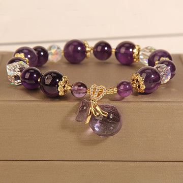Natural Amethyst Crystal Money Bag Charm Positive Bracelet