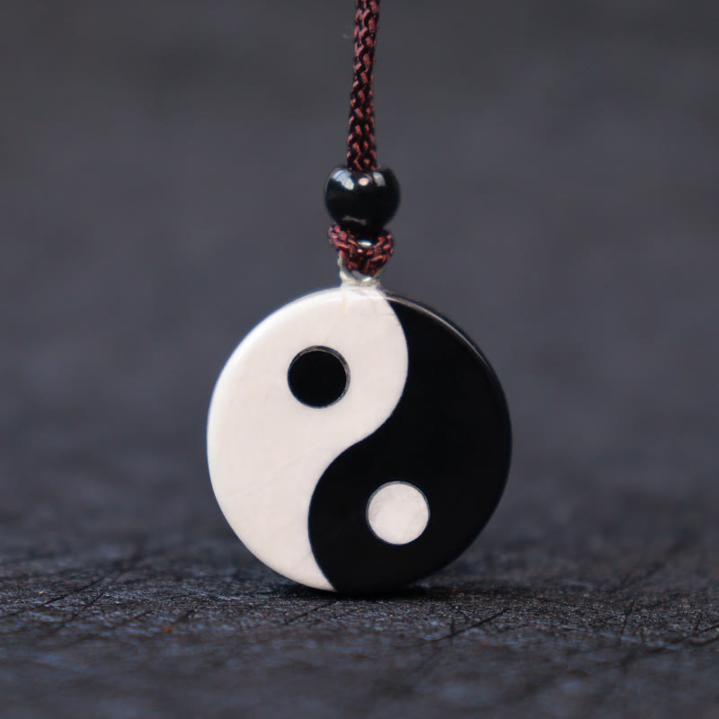 Natural Black Obsidian White Turquoise Yin Yang Fulfilment Strength Necklace Pendant