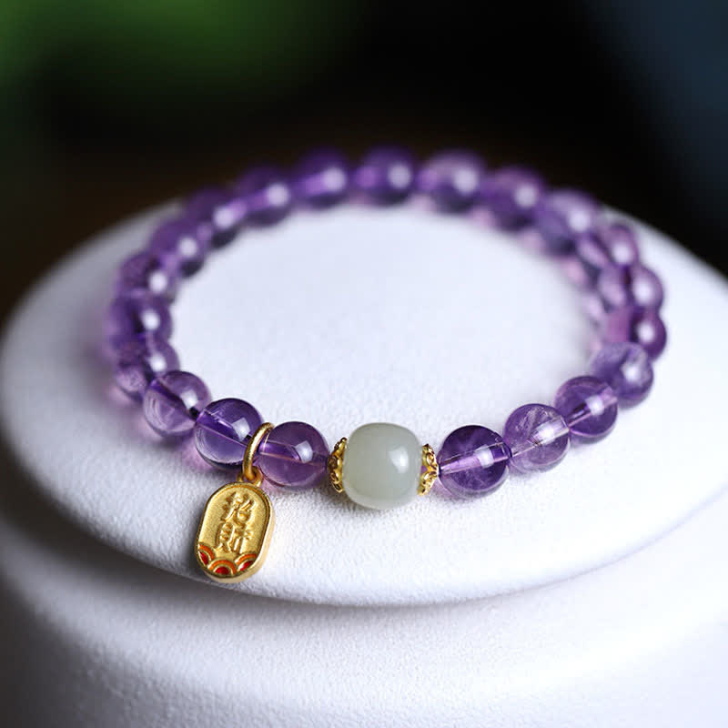 Handcrafted Natural Hetian Jade Gold and Copper Charm Bracelet
