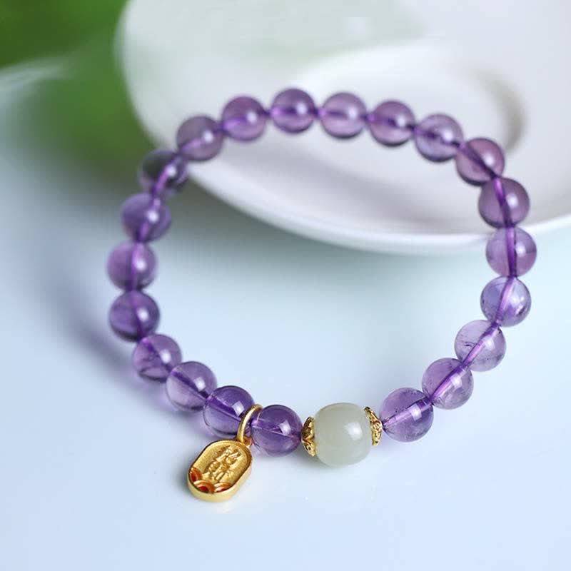 Handcrafted Natural Hetian Jade Gold and Copper Charm Bracelet
