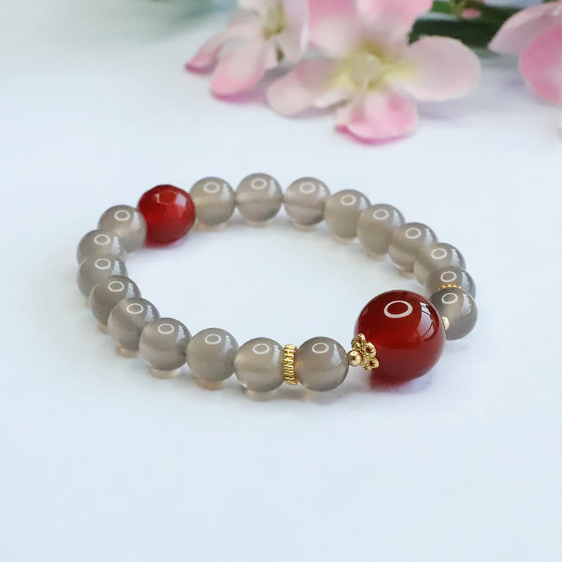 Natural Gray Chalcedony Red Agate Harmony Bracelet