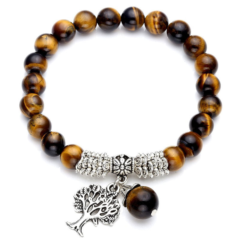Natural Gemstone Tree of Life Lucky Charm Stretch Bracelet