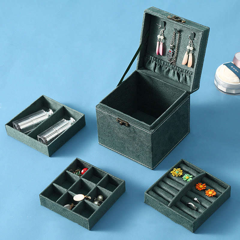 Three-Layer Flannel Jewelry Box Organizer and Storage Case