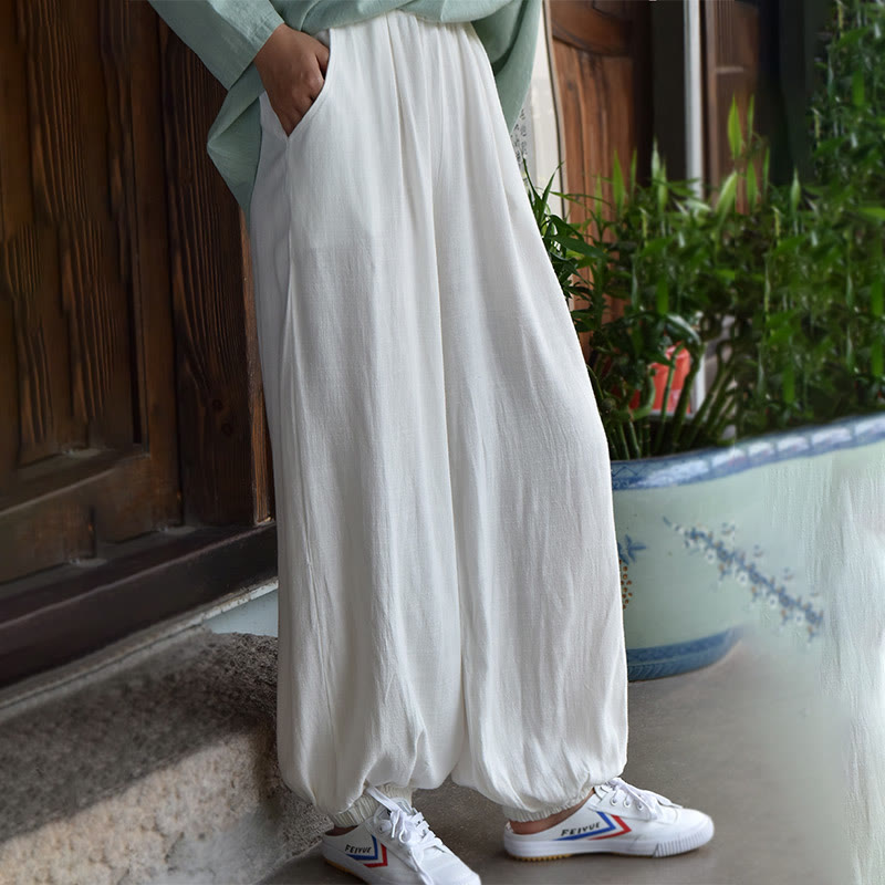 Tactile Breathable Linen Harem Pants for Mindful Meditation and Yoga