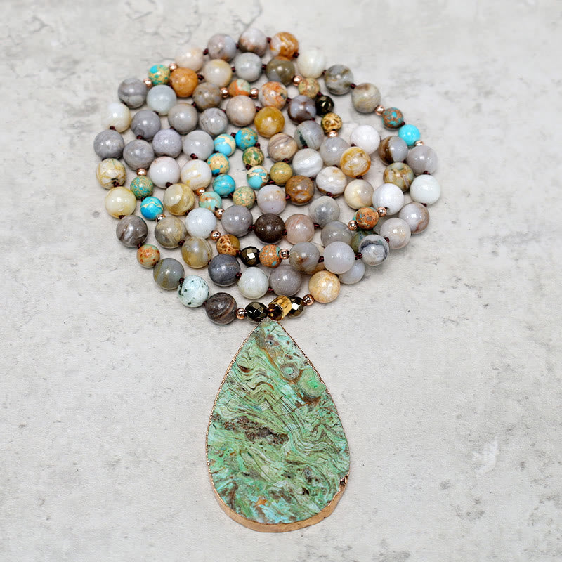 Handmade Imperial & Picture Jasper Beaded Necklace with Unique Picasso Jasper Pendant