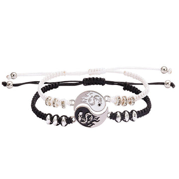 Handmade Yin Yang Dragon Couple Bracelet Set - 2pcs Adjustable Relationship Anchors