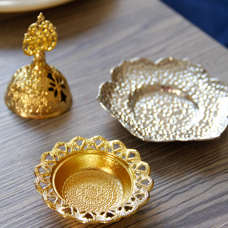 Leaf-Shaped Alloy Metal Mini Incense Burner & Ritual Coaster