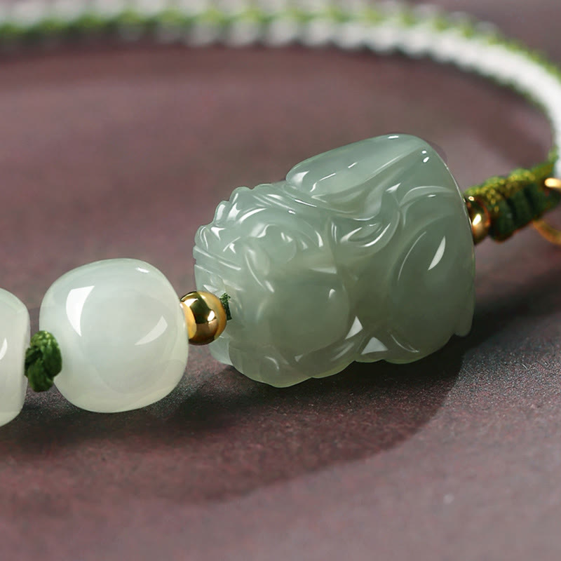 Handcrafted Natural Hetian Jade Pixiu & Fu Character String Bracelet