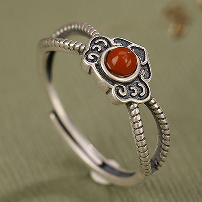 925 Sterling Silver Red Agate Bead Logical Thinking Ring