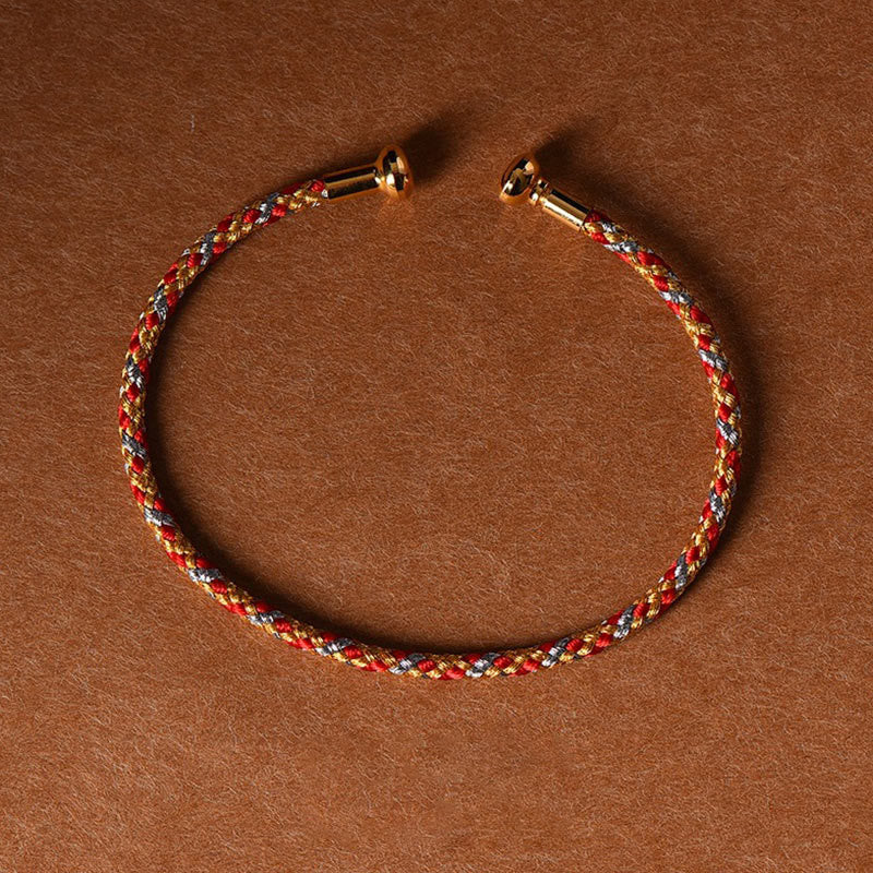 Handmade Minimalist Braided Red String Bracelet with Gold and Copper Accents