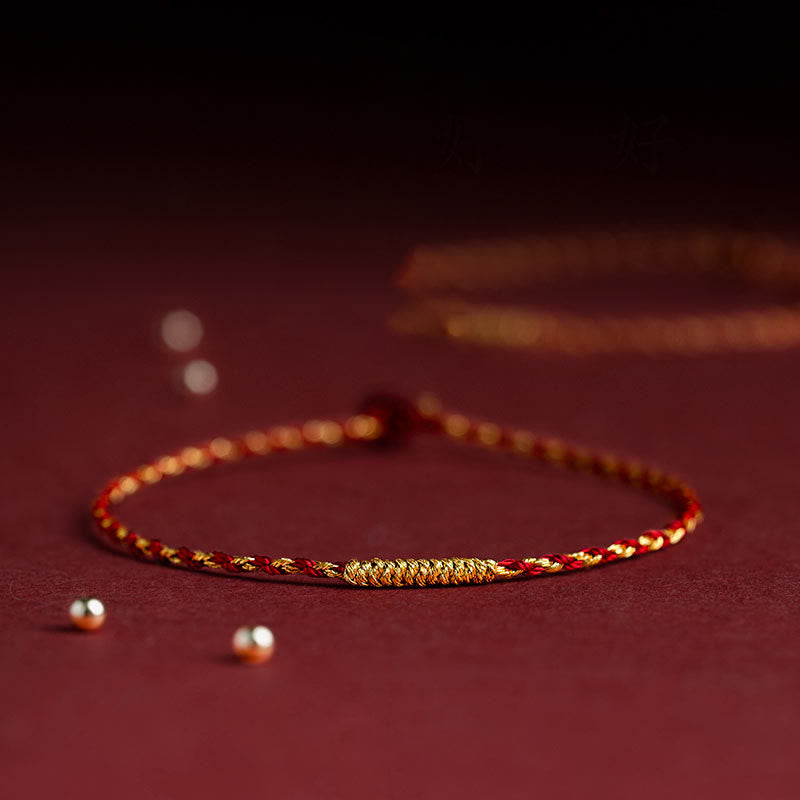 Handmade 14K Gold Plated Red String Vajra Knot Braided Rope Bracelet