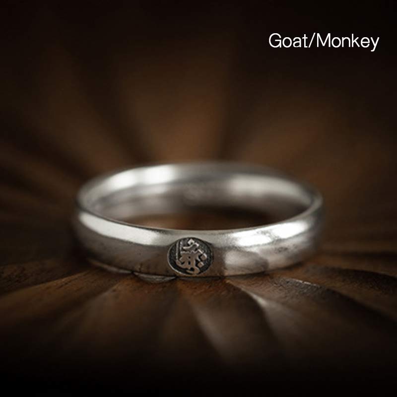 Chinese Zodiac Natal Buddha Couple Silver-plated Ring